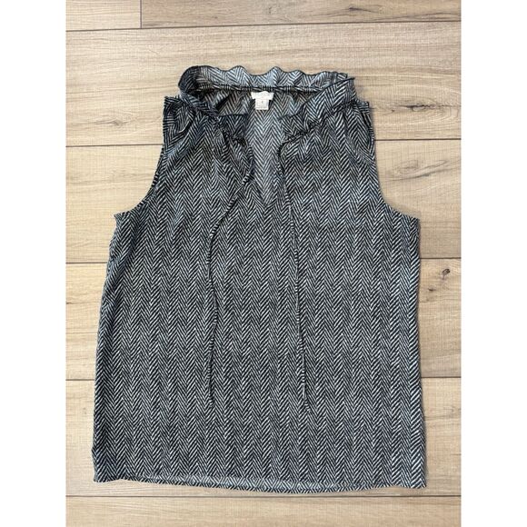 Tops - J. Crew Size 4 Women’s Herringbone Pullover Blouse Top Sleeveless Ruffle Neck